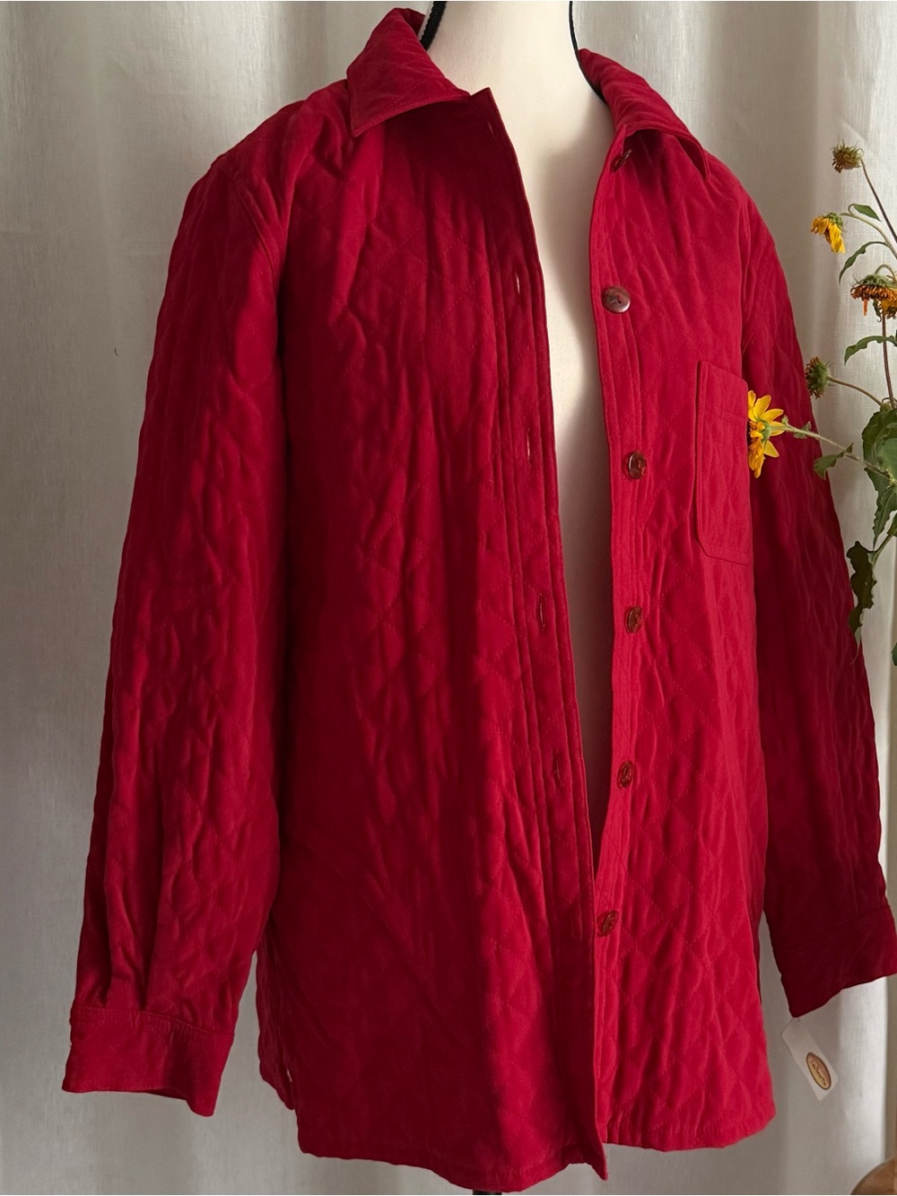 NWT Talbots Red Quilted Velvet Barn Jacket M Button Front Shacket Coat Fall